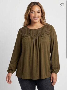 Lane Bryant Crochet Yoke Boho Blouse Brown 18/20